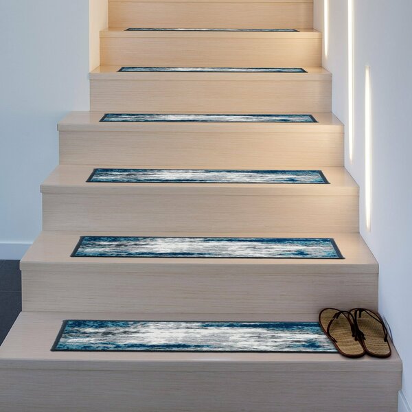 World Rug Gallery Contemporary Abstract Non-Slip Stair Treads 8.6 x 26 Blue, 4PK 1521BLUE4PK